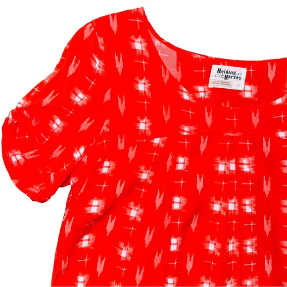 Anthropologie Holding Horses Orange Ikat Tunic Top w Pockets - Picture 3 of 10